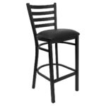 Banco de metal con diseño de escalerita para cafeteria, restaurantes,  barras asiento de vinilo negro